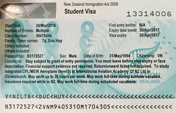 Tạ Đức Huy đậu Visa du học New Zealand